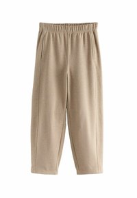 Beige sweatpants with an elastic waistband, side pockets, and a relaxed silhouette. Made from soft, textured fabric.