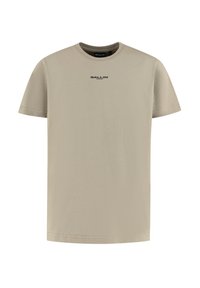 Beige t-shirt met korte mouwen en ronde hals met het "BALLIN'" logo gecenterd op de borst.