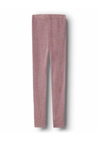 Legginsy w miękkim, stonowanym odcieniu mauve. Wykonane z lekkiego materiału o gładkiej fakturze. Dopasowany krój z prostym, bezszwowym pasem. 