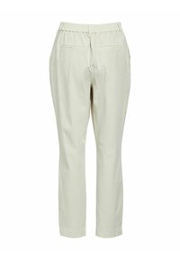 Pantalones beige claros fabricados en algodón, con una cinturilla elástica, dos bolsillos traseros y un diseño de pierna recta.