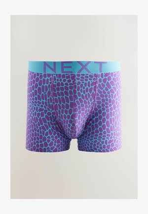 Lila boxeralsó, kék, méhsejt mintázattal és világoskék, "NEXT" feliratú gumival. Puha poliészter keverék anyag.