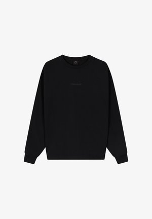 Sweatshirt noir à col rond en coton, avec des manches longues, une coupe décontractée et un logo subtil "TOMORROWLAND" au centre.