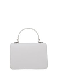 Gestructureerde witte handtas met een gladde textuur, rechthoekige vorm en een korte bovenhandgreep. Voorzien van zilverkleurige hardware en nette naden.