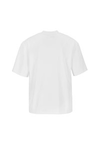 White cotton t-shirt with a round neck, short sleeves, and a loose fit. Features a smooth texture and no visible patterns or accents.