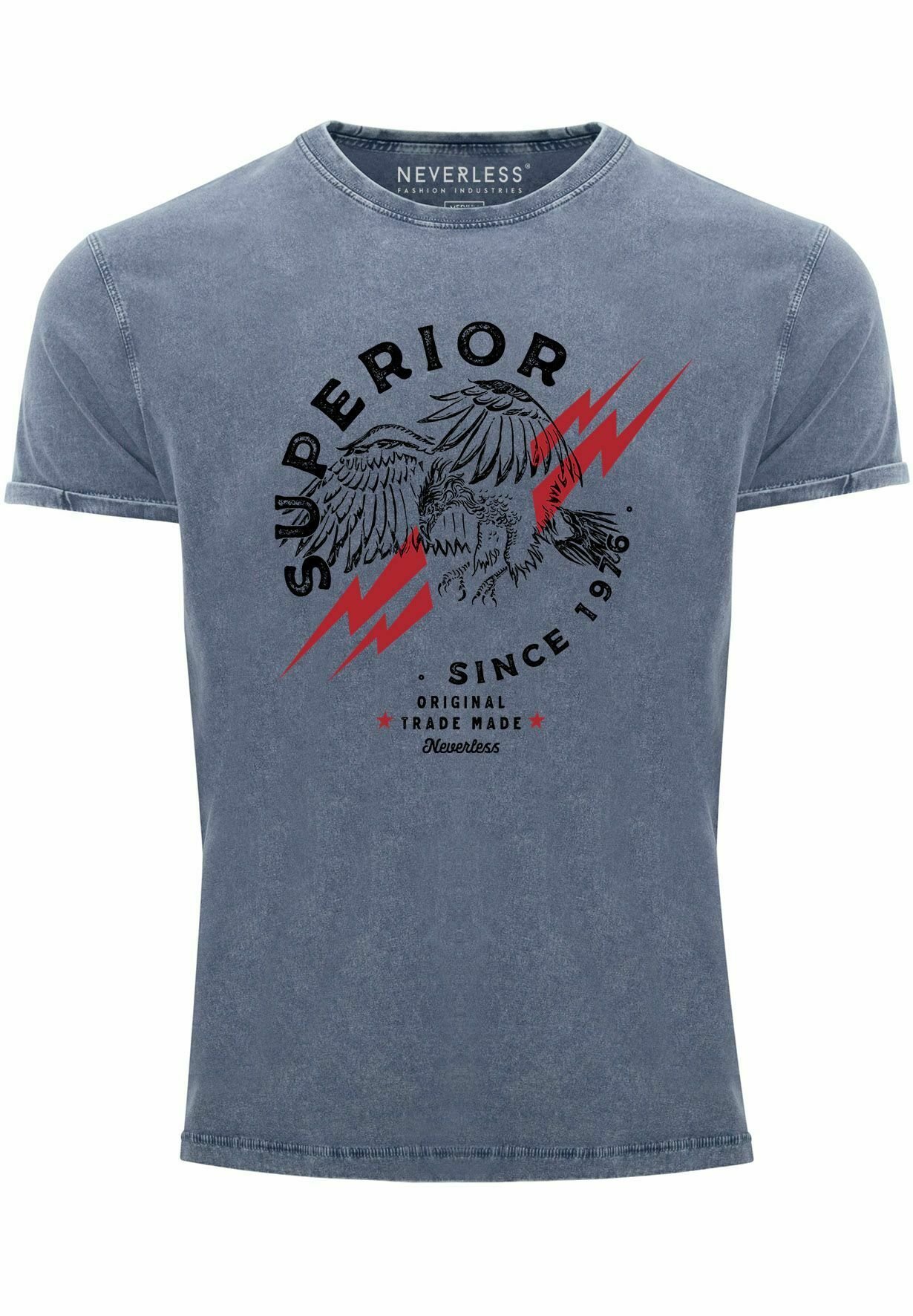 Neverless Men’s Vintage T-Shirt – Retro Wings & Lettering Design | Black/White, Cotton