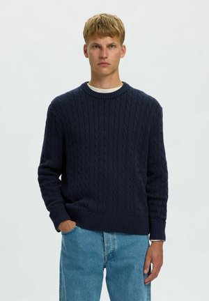 Selected, PULLOVER CABLE KNIT - Pullover - navy blazer