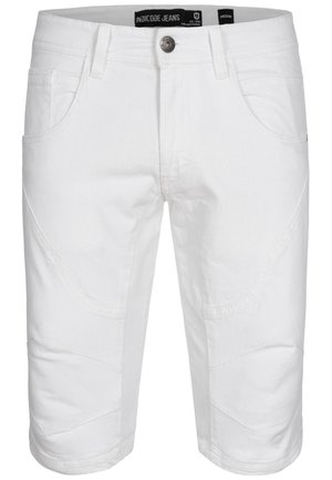 Vita denimshorts med flera fickor, förstärkt sömnad och en lätt lyster. Har en knappknäppning och en medelhög midja.