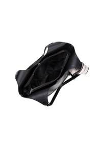 Borsa a tracolla in pelle nera con un ampio interno, dotata di chiusura con zip e rivestimento in tessuto a contrasto. Include una tracolla regolabile.