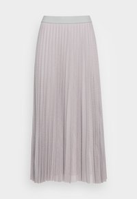 Plissérok in licht lavendel met gestructureerde, gemêleerde stof. Bevat een soepele, brede tailleband. De lengte reikt tot halverwege de kuit.