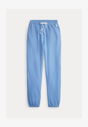 Ανοιχτό μπλε παντελόνι φόρμας με ελαστικά τελειώματα, λευκό κορδόνι στη μέση και μικρό λευκό λογότυπο στο δεξί ισχίο.