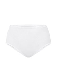 Culottes blanches en coton à taille haute avec ceinture élastique arborant un logo discret, présentées sur un fond blanc uni.