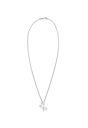 Silberne Kettenhalskette mit einem Einhornanhänger, geschmeidig gestaltet mit schlichten Details und glatter Oberfläche.