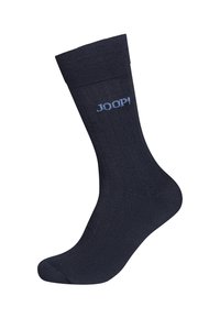 Calzino in cotone blu scuro con bordo a coste, caratterizzato da un sottile logo JOOP! in azzurro. Texture liscia e design classico a crew.