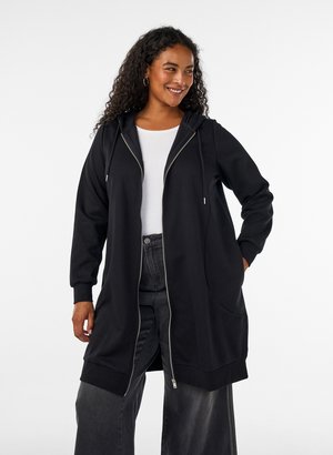 Zizzi, LANGER HOODIE MIT REISSVERSCHLUSS UND TASCHEN - Sudadera con cremallera - schwarz