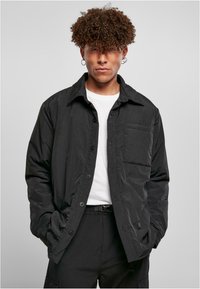 Urban Classics - PADDED NYLON SHIRT JACKET - Viegla jaka - black Miniatūras attēls 1