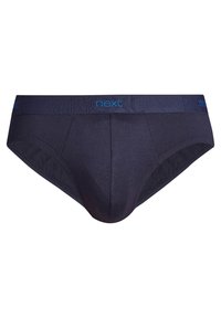 Marineblaue Baumwollunterhose mit elastischem Bund, auf dem der Markenname in Blau zu sehen ist. Glatte Textur und klassischer, figurnaher Schnitt.