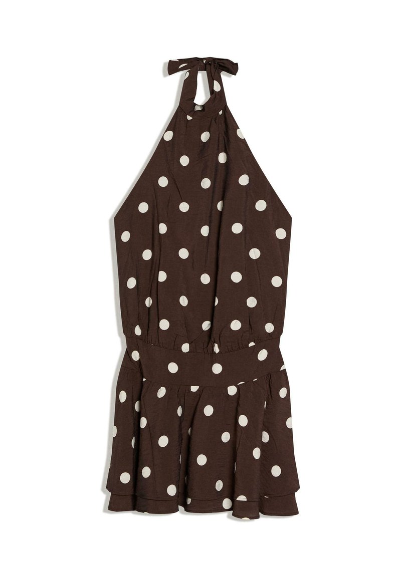 sachin and babi light blue dress SHEIN BAE Plain Brown Polka Dot Backless Halter Asymmetric Hem Mini Sexy  Clubbing Dress, Suitable For Music Festival Outfit, Resort Wear