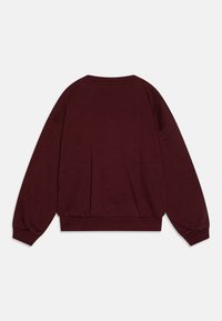 Felpa borgogna con collo rotondo, maniche lunghe e orlo aderente. Tessuto morbido, design minimalista e senza loghi o motivi visibili.