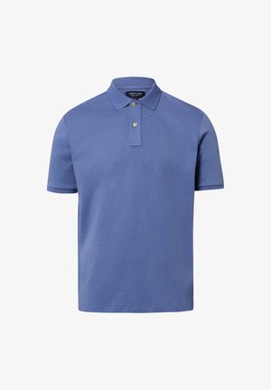 Niebieska koszulka polo z krótkim rękawem, z plisą na dwa guziki i klasycznym kołnierzykiem, oznaczona jako Andrew James Regular Fit, prezentowana na białym tle.