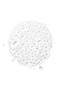 Gouttelettes d'eau claire disposées en cercle, de tailles variées, sur un fond blanc. Texture lisse avec surfaces réfléchissantes.