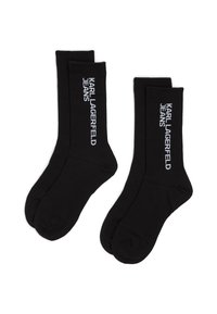 Čierne bavlnené ponožky s ryhovanou štruktúrou, s bielym logom "KARL LAGERFELD JEANS" potlačeným vertikálne po bokoch.