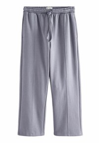 Grå sweatpants lavet af blødt stof, med elastisk talje og justerbar snøre, sidelommer og lige ben.