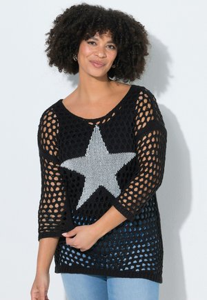Angel of Style, PULLOVER, RELAXED FIT, LOCHSTRICK, STERN, RUNDHALS, 3/4-ÄRMEL - Jumper - black silver-coloured