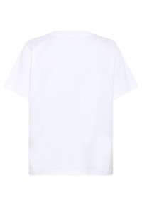 T-shirt bianca in cotone con collo rotondo classico, maniche corte e taglio dritto. Nessun logo o motivo visibile sul retro.