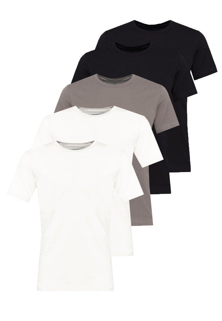 Set di cinque t-shirt a maniche corte in bianco, grigio e nero. Realizzate in cotone, con scollature rotonde e una vestibilità classica.