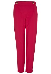 Rode broek met een relaxed fit, met een hoge taille, twee decoratieve knopen in de taille en opgerolde mouwen bij de enkels. Soepele stoftextuur.