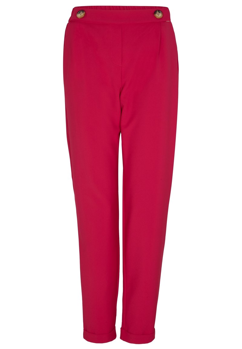 Rode broek met een relaxed fit, met een hoge taille, twee decoratieve knopen in de taille en opgerolde mouwen bij de enkels. Soepele stoftextuur.