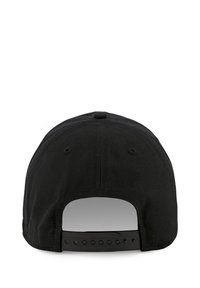 Schwarze Mütze mit strukturiertem Design, featuring einer abgerundeten Krone, verstellbarem Kunststoffverschluss und sechs Belüftungsösen.