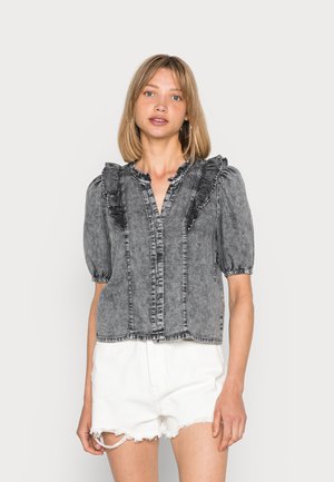 ONLBEA FRILL - Button-down blouse - grey denim