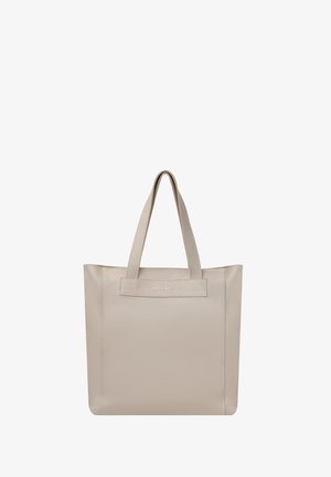 Bežna usnjena torba za vso prtljago z teksturirano površino, ki ima dve zgorajšnji ročaji in ravno zasnovo. Vključuje logotip na sprednji plošči.