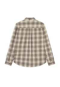 Μπεζ και καφέ καρό πουκάμισο με μακριά μανίκια, κολάρο με κουμπιά, πίσω πτυχές και μανσέτες με κουμπιά. Υλικό από βαμβάκι με απαλή υφή.