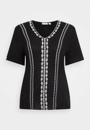 VILA VIMICHELLE V-NECK 2/4 SLEEVE TOP - Apdrukāts T-krekls - blackbirch