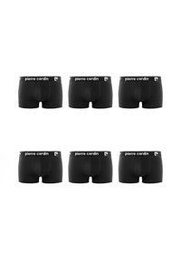 Boxers noirs avec une ceinture à logo blanche. Le tissu semble lisse et extensible, disposé en deux rangées de trois.