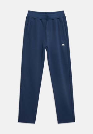 Pantalon de jogging bleu marine avec taille élastique, poches latérales et petit logo blanc sur la cuisse gauche.
