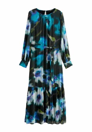 REGULAR FIT-LONG SLEEVE CRINKLE TIE - Maxi šaty - navy black smudge metallic