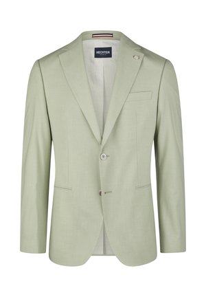 Hellgrüner Blazer mit Reverskragen, zwei Knöpfen und einer einzelnen Brusttasche. Hergestellt aus glattem Stoff mit einer strukturierten Passform.