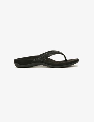 Zwarte flip-flopsandalen met gestructureerde stoffen banden, met een subtiele sparkle. Gevoerde voetbed en flexibele zool voor comfort.