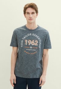 TOM TAILOR MIT LOGO - Potiskana majica - navy grey mint finestripe