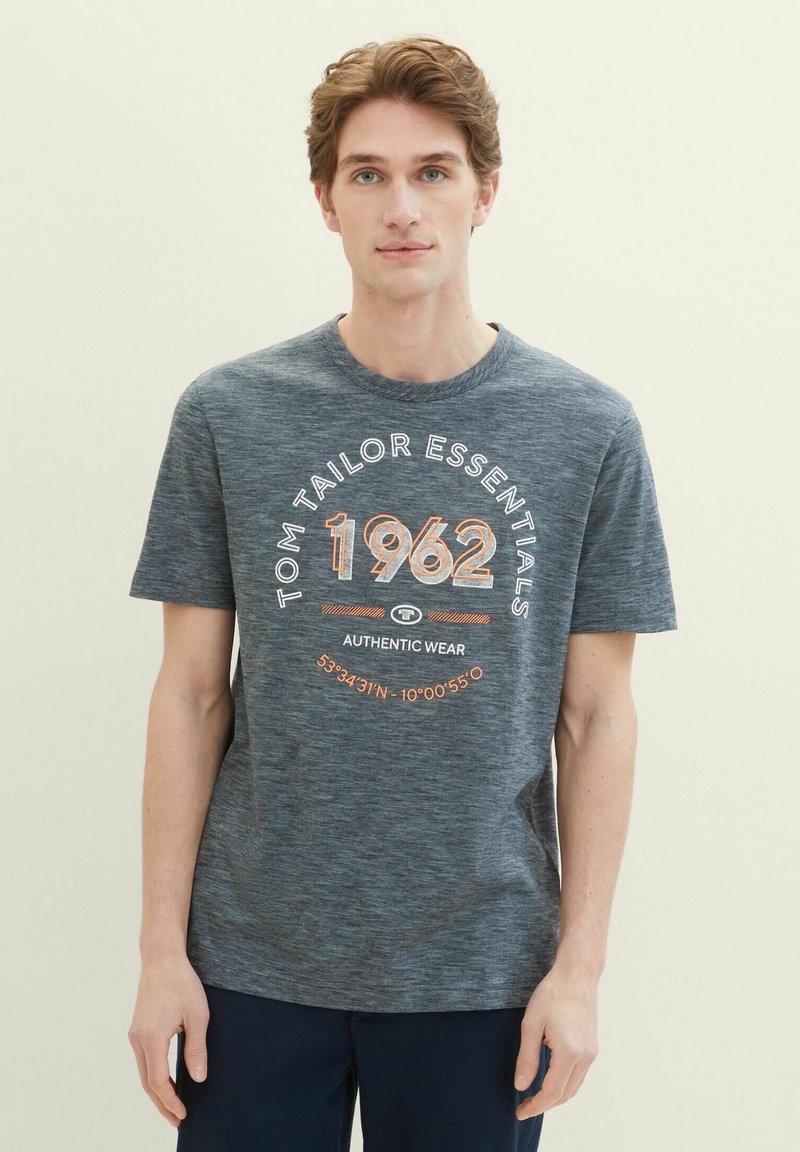 TOM TAILOR MIT LOGO - Potiskana majica - navy grey mint finestripe