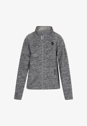 Szürke, zipzáros dzseki texturált anyagból, magas gallérral, hosszú ujjal és logóval a bal mellen. Minimalista dizájn.