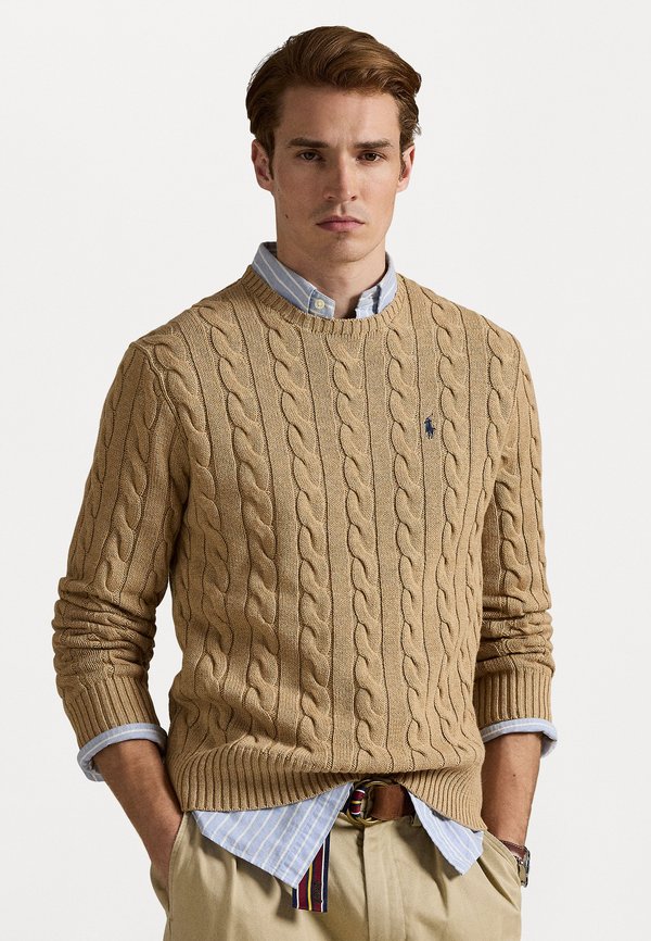 CABLE KNIT COTTON JUMPER - Jumper - camel melange