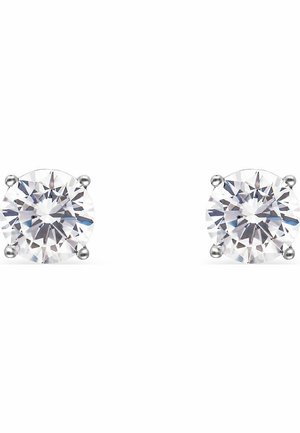 Runde, klare Zirkonia-Stiftohrringe aus Silber. Vierpfotenfassung betont den brillanten Funkeln und die Klarheit. Einfaches und elegantes Design.