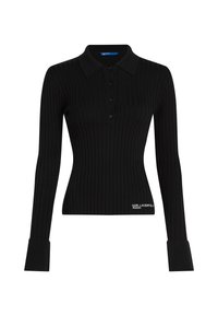 Μαύρο ριμπ πουκάμισο μακρυά μανίκια με εφαρμοστή γραμμή, κουμπί κλεισίματος στον γιακά και κεντημένη λεπτομέρεια "Karl Lagerfeld Jeans".