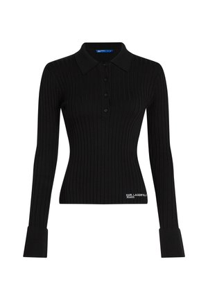 Polo negro de manga larga con diseño ajustado, cierre de botones en el cuello y detalle bordado "Karl Lagerfeld Jeans".