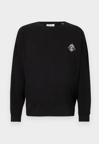 Zwarte sweatshirt van katoen, met lange mouwen, ronde hals, geribde boorden en een klein geborduurd zonnetje op de linkerkant van de borst.