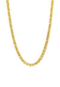 Gouden ketting met een ontwerp van onderling verbonden ovale schakels, een gladde textuur en een gepolijste afwerking, ongeveer 50 cm lang.